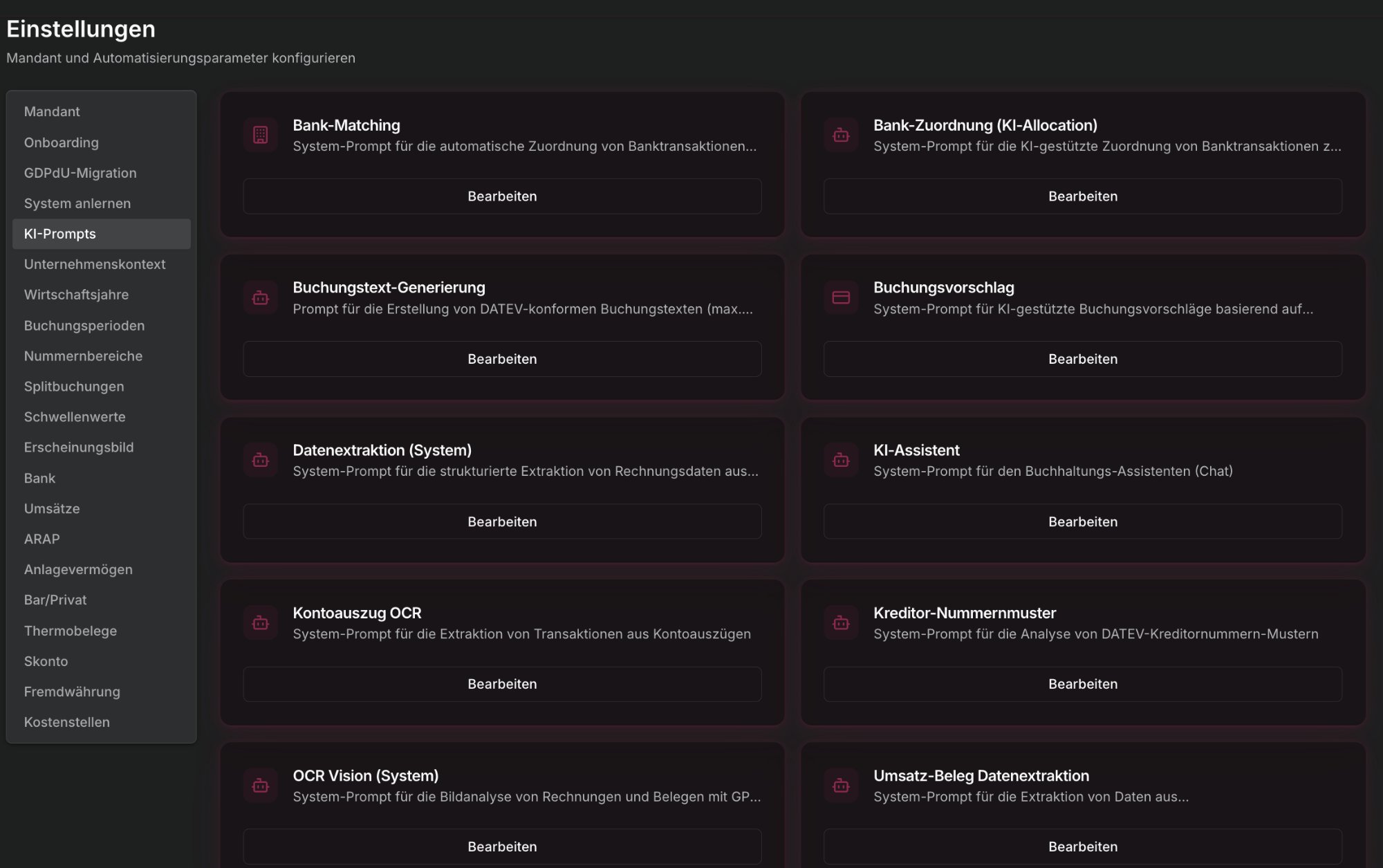 KI-Prompts Einstellungen